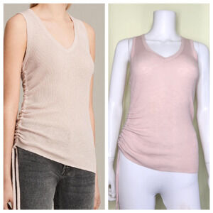AllSaints Rosen Ruched Knit Tank V-Neck Women Size XS Pink Minimalist Luxe